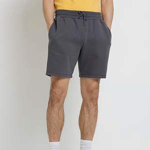 Pantalones cortos con logotipo bordado personalizado, 42% algodón, 58% poliéster, bolsillos laterales, elásticos, cintura de acero, gris, ajuste Regular, Jersey - Product Image 1