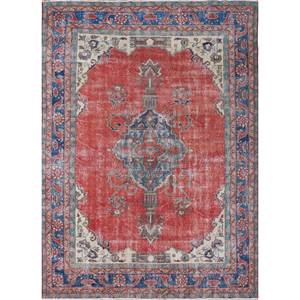 Alfombra de Lana Anudada a Mano de Gran Tamaño, Diseño de Medallón Rojo y Naranja, para Sala de Estar, Pasillo Rectangular, Modelo Pae-2278 - Product Image 1