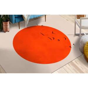 Blood Moon and Birds Printed <b>Rug</b> - Modern <b>Boho</b> Office Dining Room,With Pile Soft <b>Rug</b> - Product Image 2