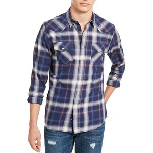 American Rag <b>Men's</b> Harvey Western Blue Plaid <b>Shirt</b> Size Large 100% Cotton Flannel Breathable Button-Up <b>High</b> <b>Collar</b> Casual - Product Image 1