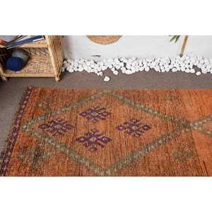 Tapis de couloir vintage 2,7x12,3 pieds, tapis abstrait orange et vert en laine - Product Image 5