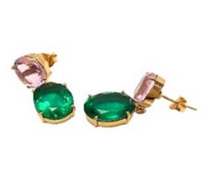 Pendientes de plata de ley 925 con gema hidráulica, óvalo y redonda, color rosa y verde, novedad - Product Image 1