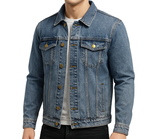 เสื้อแจ็กเก็ตยีนส์คอปกตั้งแขนยาวสำหรับผู้ชายเสื้อแจ็คเก็ตผ้าเดนิมผ้าฝ้าย100% ซักได้สำหรับใส่กลางแจ้ง - Product Image 1