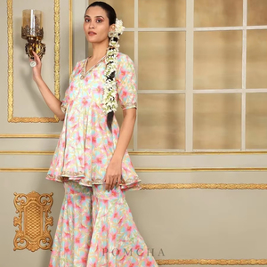 white christmas dresses Sharara Set Cotton Pink Digital Print Salwar Kameez – Kajols main image 0