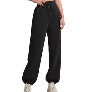 Usine en gros été Fitness Joggers pantalons nouveautés confortable ample décontracté couleur unie jambe large dentelle décoration plat - Product Image 1