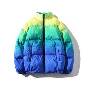 Coupe-vent imprimé dégradé personnalisé pour hommes blousons bombardiers épais col montant fermeture éclair hiver chaud veste bouffante toile avant - Product Image 2