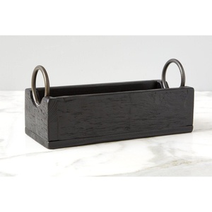 Plateau de rangement élégant en bois noir avec poignées en métal, design rectangulaire élégant, organisateur stylé pour la décoration de table à la maison - Product Image 1