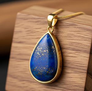 Personnalisable Chaîne Dainty en Argent Sterling 925 Or 18K Forme Ovale Pendentif Bohème Naturel Lapis Lazuli Guérison Cristal Mode - Product Image 3