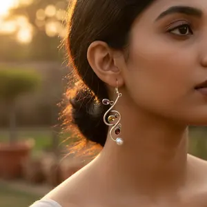 Boucles d'oreilles pendantes en argent 925 avec pierres précieuses pour femmes, bijoux de mode pour tous les jours - Product Image 2