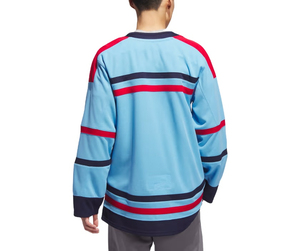 เสื้อฮอกกี้น้ำแข็งแบบซับลิเมชั่นสั่งทำพิเศษ 100% โพลีเอสเตอร์ ระบายอากาศได้ดี ป้องกันรังสียูวี แห้งเร็ว แขนสั้น สำหรับผู้ใหญ่ทุกเพศ ทุกวัย เหมาะสำหรับทีม - Product Image 2