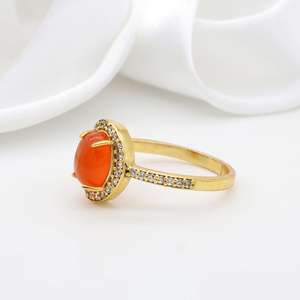 <b>Boho</b> Carnelian Halo Brass <b>Ring</b> 18k Gold Plated Dainty Vintage Sparkle Wholesale <b>Ring</b> For Women - Product Image 3