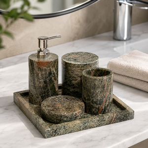 Wholesale Green Marble <b>Bathroom</b> <b>Accessories</b> <b>Set</b> Soap Dispenser Tumbler Jar Soap Dish Tray - Product Image 2
