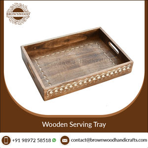 Bandejas de madera tallada a mano para servir comida, Juego de 2 con asas, Color blanco quemado, forma Rectangular, diseño moderno - Product Image 4