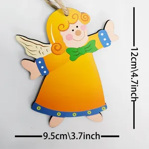 Merry Christmas 3 Angel Sisters Wooden Picture Pendant Hemp Rope Fairy PendantThree Models In 1 Piece