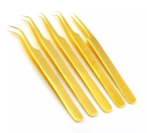 Pince à épiler professionnelle en or de haute qualité pour Extension de cils, poignée en diamant, droite, incurvée, anglée, meilleure pince d'isolation pour ramassage de ventilateur - Product Image 5