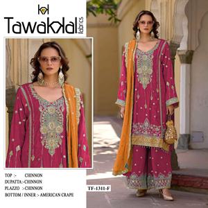 Seda de chinnon pesado con hilo múltiple y bordado Zari Fabricante de trajes Salwar de Surat a la tarifa más baja - Product Image 6