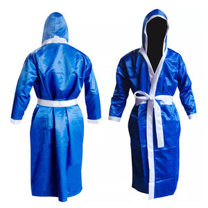 Robes de boxe en gros de couleur bleue Tissu en polyester Couleur bleue et bordure blanche L'entraînement porte une robe de boxe - Product Image 3