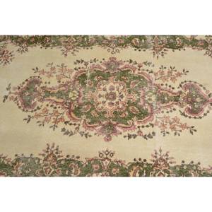Tapis turc vintage, grande surface de 3.6x6,6 pieds, fait à la main, en laine, vert, beige, patchwork, design rectangulaire, couloir, latex pour décoration de chambre - Product Image 5