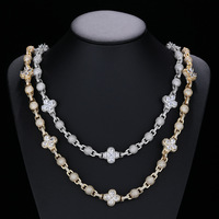 Collier à maillons perlés style Iced Out avec accents trèfle à quatre feuilles en zircon cubique, chaîne unisexe tendance, fournisseur de bijoux OEM personnalisés en gros