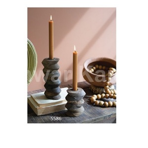 Juego de 2 candelabros cónicos con forma arquitectónica de madera reutilizados para el hogar, Hotel, artículo de decoración para fiesta de boda - Product Image 1