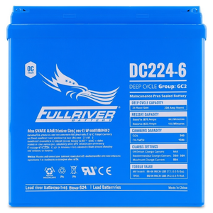 Batterie AGM scellée à décharge profonde Fullriver 6V 224Ah, groupe GC2 DC224-6 pour voiturettes de golf - Product Image 2