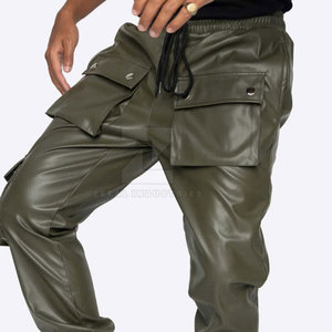 Pantalones de Cuero para Hombre, Color Sólido Oscuro, Estilo Urbano, Lavados, de Alta Calidad, Casuales, Transpirables, Ligeros, Cintura Media, para Invierno - Product Image 1