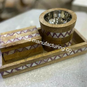 Caja Mubkhar con incrustaciones de hueso de madera especial con juego de bandejas Quemador Bakhoor Madkhan con bandeja para servir - Product Image 5