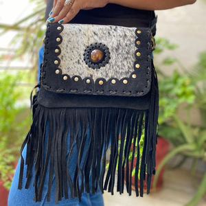 Nuevo estilo personalizado pelo en cuero de vaca gamuza flecos bolsos de calidad superior bohemio mujeres cuero vaquera bandolera monederos - Product Image 4