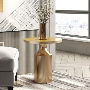 Table d'appoint en tôle dorée de luxe avec dessus en marbre pour la décoration du salon, le café et la table d'appoint - Product Image 1