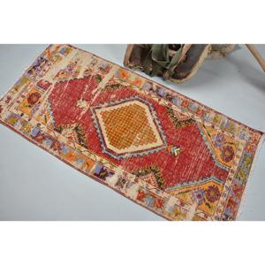 Vintage Turkish Rug, 2.5x5.2 ft Rug, <b>Red</b> Camouflage <b>Wool</b> Rug - Product Image 4
