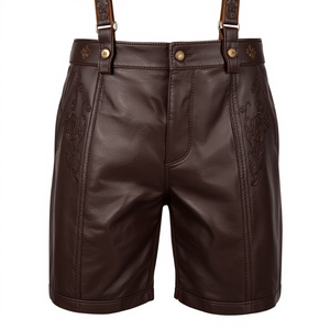 Pantalones Cortos Bávaros Marrón Oscuro Premium de Cuero Genuino, Pantalones Cortos Bordados para Oktoberfest, Fabricación Personalizada OEM - Product Image 1