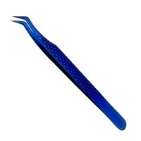 Pinzas de pestañas azules de plasma de primera calidad, logotipo personalizado, acero inoxidable, punta recta para extensiones de pestañas perfectas