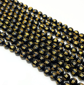 Perles de pierre, obsidienne noire, perles om mani, collier de pierres, bijoux en pierre, pierres précieuses lisses, collier de guérison, cristal naturel, grossiste - Product Image 2