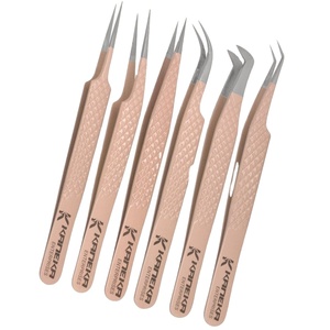 Pinzas Profesionales de Color Beige con Impresión de Logotipo de Marca Privada, Pinzas para Pestañas de Volumen con Punta de Fibra, Venta al Por Mayor 2026 - Product Image 1