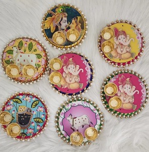 Haldi Kumkum Placa Multi-Color Ganesh Pooja Thali Retorno Presentes Favor Mehndi Aarti Thali Housewarming Decoração Templo Acessório - Product Image 1