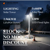 Tour d'éclairage solaire mobile en stock, étanche IP65, mât de 6 m de hauteur, base mobile pour travaux extérieurs