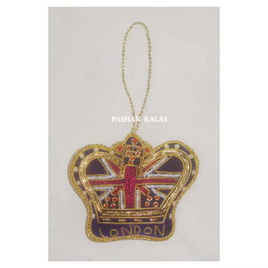 Nuevo adorno Navidad colgante forma de corona colorido X-Mas artículo dotado y decorativo bordado dorado Zari y artículo de trabajo con cuentas - Product Image 1