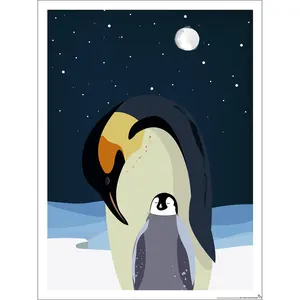 Affiche pour chambre d'enfant, adorable maman pingouin avec son enfant, pour une décoration sur le thème de l'Arctique - Product Image 1