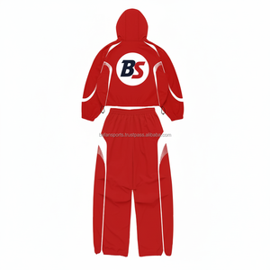 Conjunto cortavientos de poliéster Premium de talla grande, ligero, transpirable, rojo con paneles de tuberías blancas, conjunto cortavientos con logotipo personalizado - Product Image 2