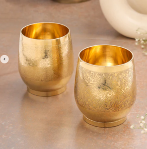แก้วทองเหลืองแกะสลักด้วยมือ เป็นมิตรกับสิ่งแวดล้อม คู่ 2 ใบ - หรูหราทันสมัย ความจุขนาดใหญ่ - Product Image 2