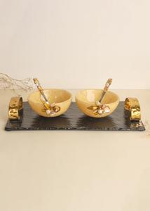 Bol de service en céramique de résine dorée fabriqué à la main pour fête pour les collations, les fruits secs et les noix. - Product Image 3