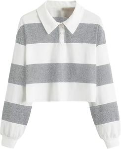 Custom Embroidery Knitted Short <b>Oversize</b> Dropped Shoulder Breathable <b>Red</b> White Contrast Stripes for <b>Shirt</b> for Women - Product Image 6