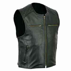Gilet de moto en cuir Offre Spéciale pour hommes noir classique Vintage confortable Club équitation gilets de motard avec plusieurs poches - Product Image 2