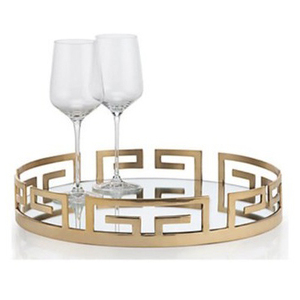 Directo de fábrica, bandeja de Metal de diseñador Circular de estilo árabe inoxidable, bandeja de vidrio para servir de estilo moderno hecha a mano para hoteles - Product Image 2