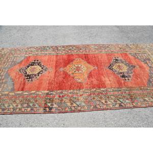 Alfombra Turca Vintage Diseño Patchwork Rojo Naranja Gran Área 4.8 X 11.5 pies Material Lana Base de Látex Ecológica Pelo Mediano - Product Image 4