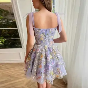 A & J 2024 Vestidos de diseñador personalizados Elegante Cottagecore Patrones cortos Verano Encaje Vestido de vacaciones con estambre - Product Image 2