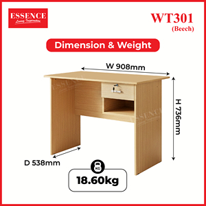 Bureau d'étude et d'écriture Essence Factory Sale WT301, couleur hêtre, mobilier scolaire, bureau d'étudiant avec tiroir, démontable, DIY, surface PU 15mm - Product Image 5