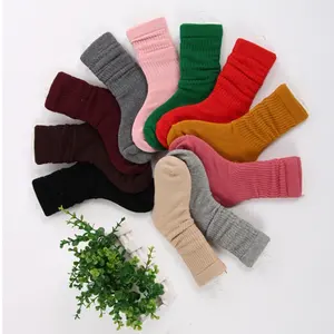 Wholesale Plain Color Stack Slouchy Socks Girl Baby Kids Cotton Slouch Scrunchy Socks