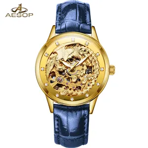 Geheel Nieuwe Chinese Stijl Dragon Phoenix Paar Mode Mechanische Automatische Horloge Holle Zichtbare Beweging