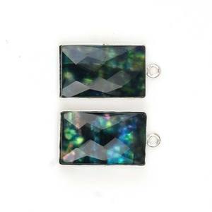 Pendentif rectangulaire en argent sterling plaqué rhodium avec charme en ammolite bleue et quartz hydro, bijoux faits à la main unisexe - Product Image 3